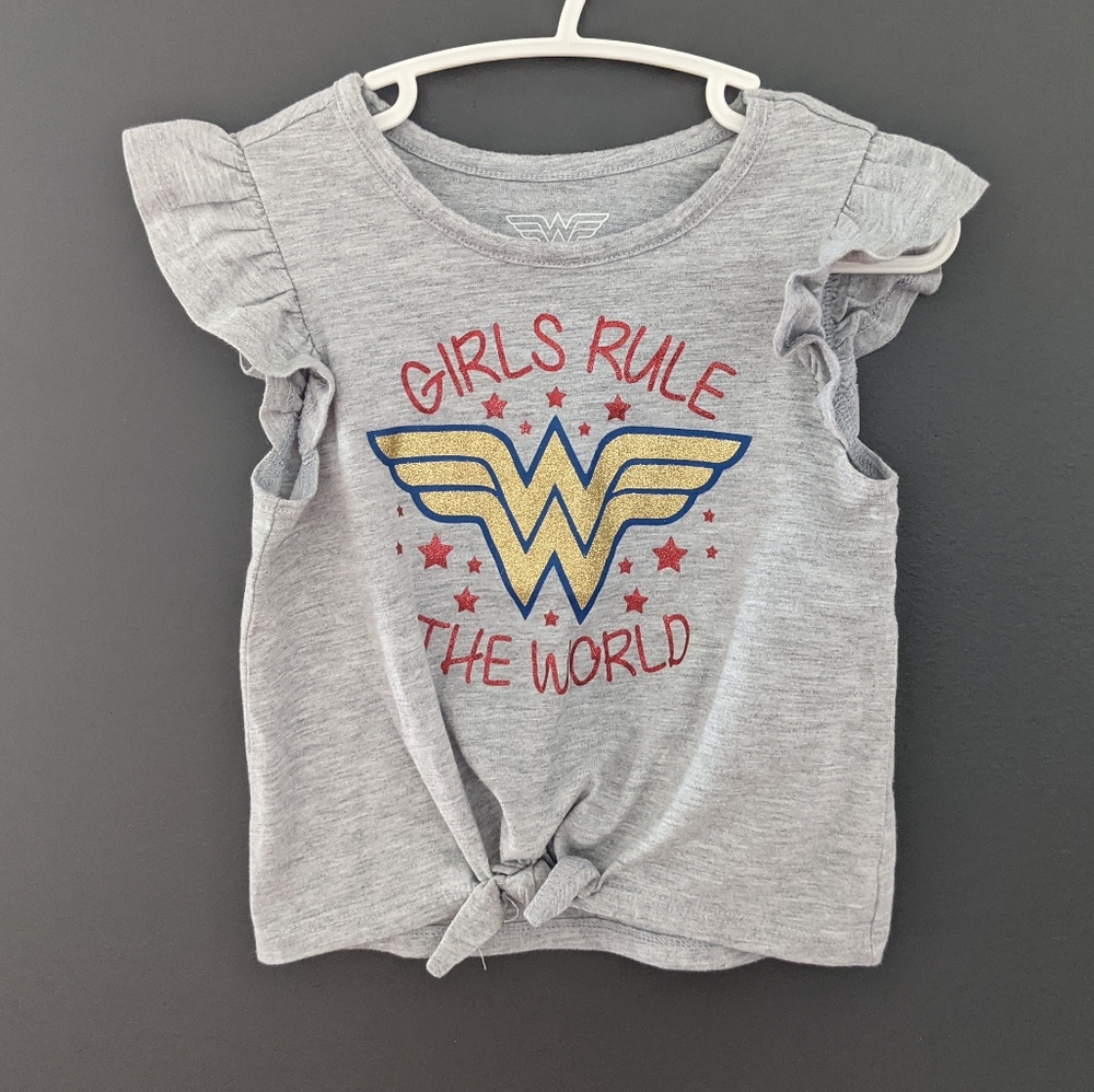 **3/$25**Wonder Woman grey tie front tee shirt